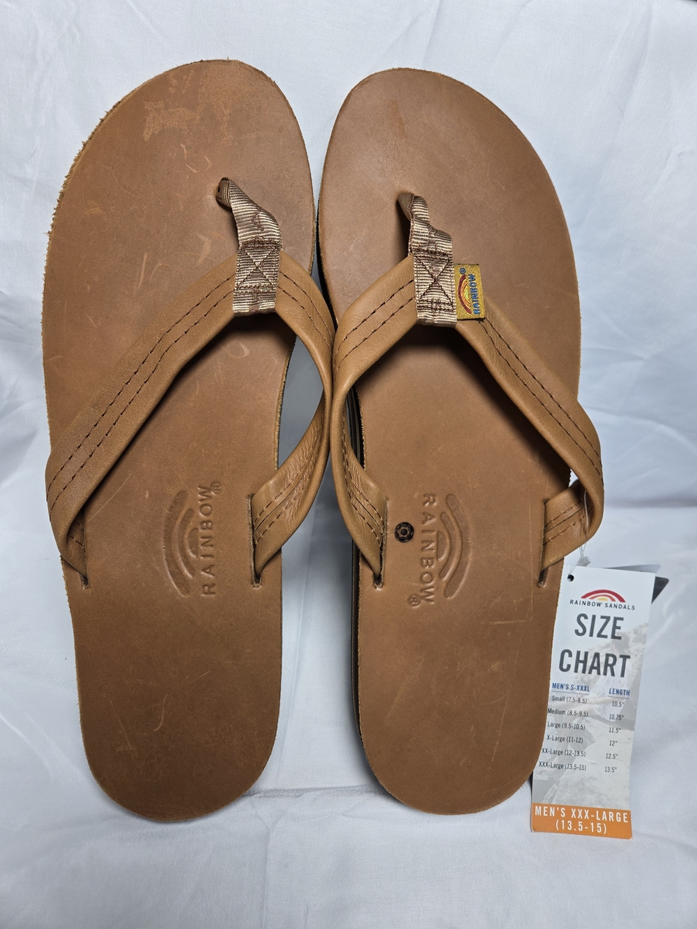 Rainbow Leather Men's Brown Flip Flop Sandals 13.5 14 15